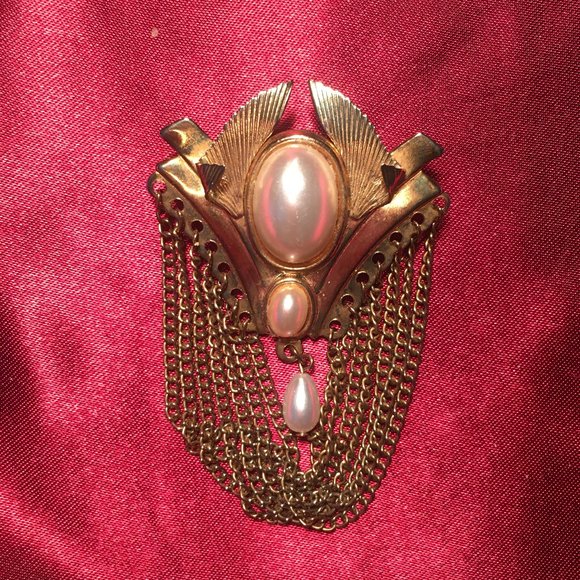 Vintage Faux Pearl Chains Brooch - Picture 1 of 2